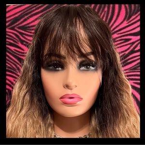 LONG BLONDE CURLY OMBRÉ WIG WITH WISPY BANGS AND NATURAL TEXTURE